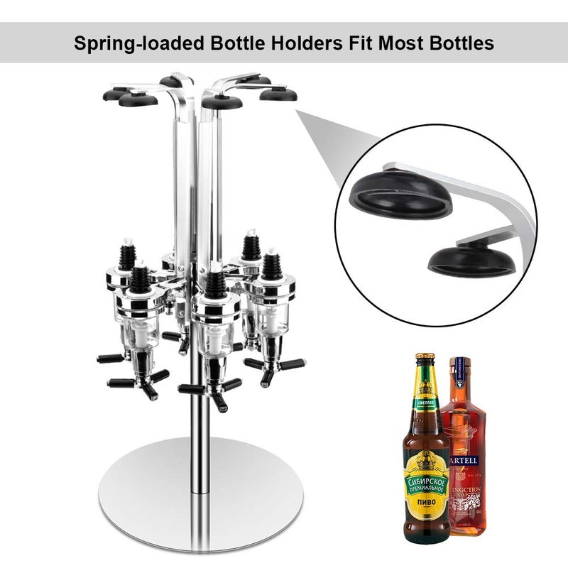 Ejoyous Liquor Dispenser, Bar Butler Wall Mounted Liquor Dispenser Liquor Bottle Holder, Professional Revolving Alcohol Caddy Beer Cocktail Soda Shot Dispenser Wine Holder Party Drinking Pourer (6 Bottles) - Image 4